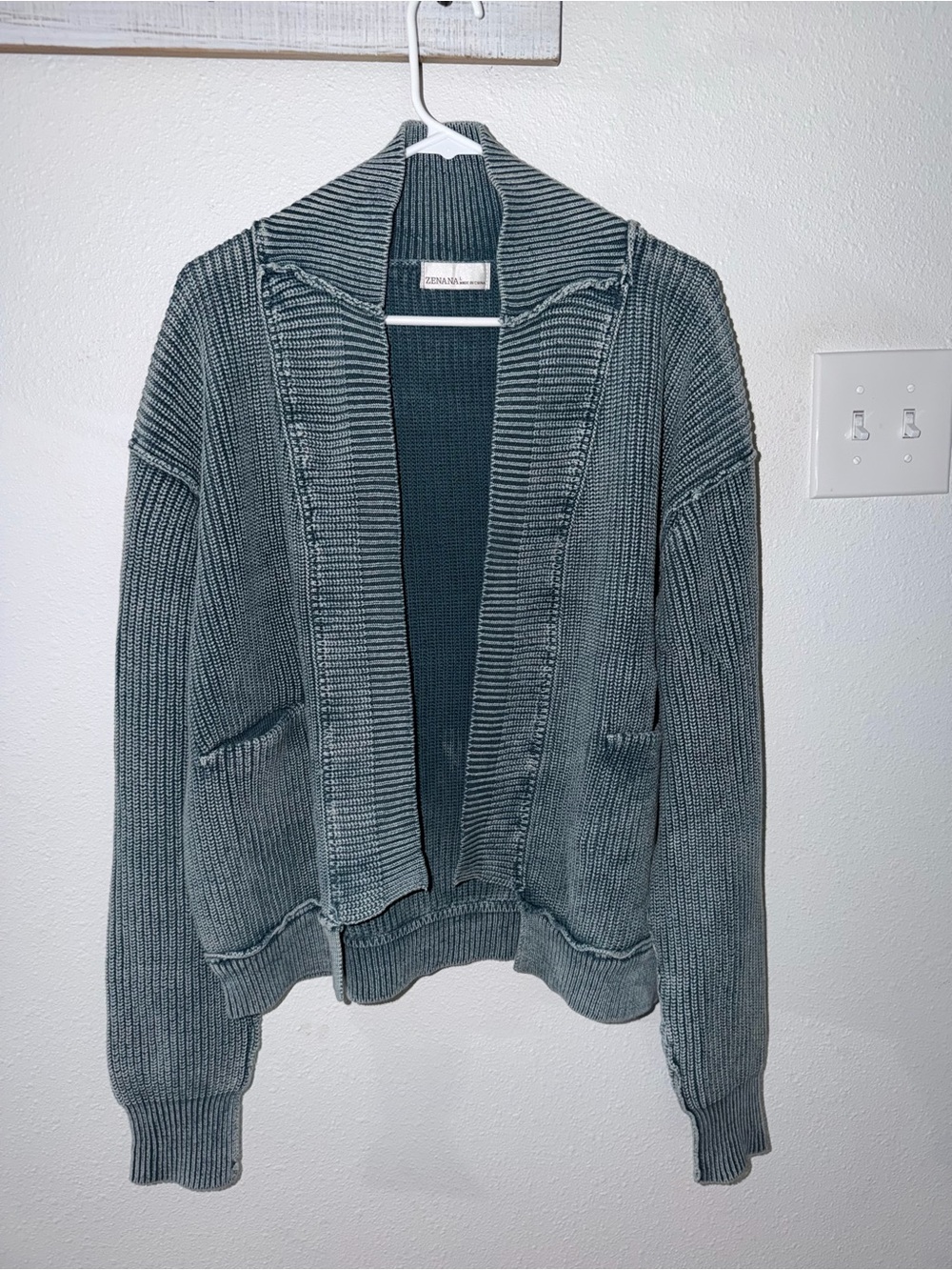 Zenana Outfitters Ribbed Open-Front Cardigan - Dusty Blue NWOT